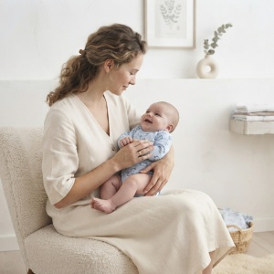 Body bebe bleu cu maneca lunga si imprimeu, fotografie lifestyle