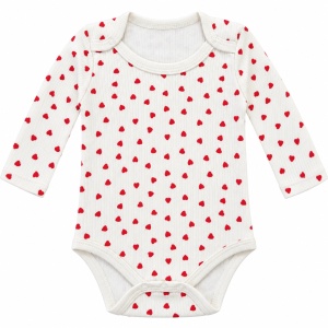 Body bebe crem din bumbac cu inimioare rosii, maneca lunga si capse - Img 3