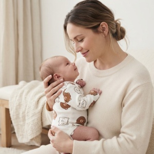 Body bebe din bumbac alb cu ursuleti maro, maneca lunga si capse pe umeri - Img 2