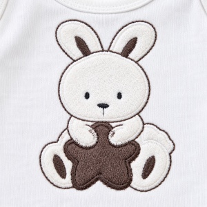 Compleu bebe baiat 3 piese, bumbac, body cu iepuras, pantaloni si jacheta cu gluga, alb - Img 4