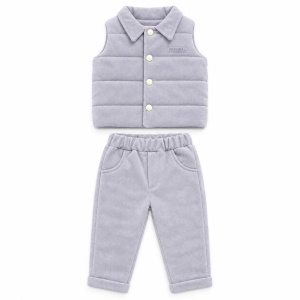 Compleu bebe baiat 3 piese bumbac cu hanorac vesta catifelata si pantaloni gri - Img 7