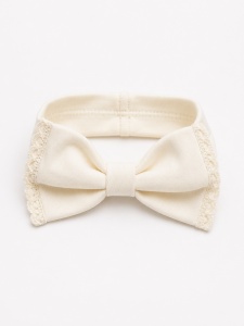 Compleu elegant bebe fetita crem cu dantela si bentita 3 piese - Img 5