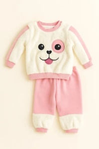 Costum bebe fetita roz 2 piese pufos cu bluza catelus si pantaloni caldurosi - Img 2