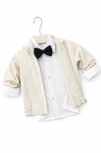 Costum elegant bebe 4 piese crem cu papion camasa si pantaloni pentru botez evenimente - Img 7