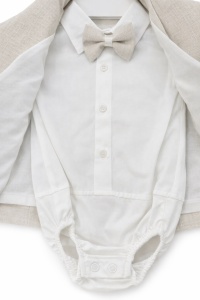 Costum elegant bebe crem 4 piese sacou body pantaloni papion botez - Img 5
