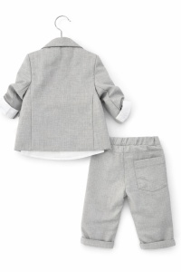 Costum elegant bebe gri 4 piese sacou pantaloni camasa papion botez - Img 3