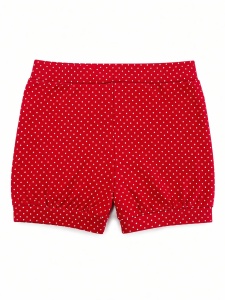 Costumas bebe fetita 2 piese bumbac top cu floare si pantaloni scurti rosii - Img 4