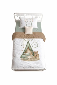 Lenjerie patut bebe 3 piese bumbac 100% set patut copii cu husa pilota, cearsaf, fata perna cort ursulet - Img 3