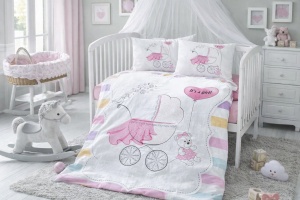 Lenjerie patut bebe fetite 3 piese bumbac 100% set patut cu husa pilota, cearsaf si fata perna - Img 2