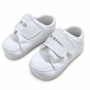Pantofiori bebe albi din piele ecologica cu doua barete cu arici - Img 3