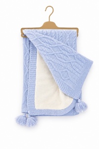 Patura bebe lana de oaie bleu pufoasa 95x85 cm pentru patut carucior si dormit - Img 2
