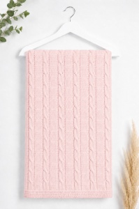 Paturica bebe tricotata roz, imblanita, 85x100 cm, premium pentru sezon rece - Img 4