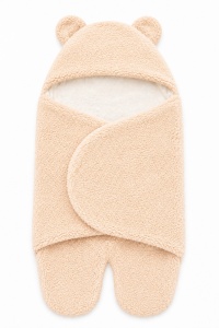 Port bebe roz piersica cu gluga tip ursulet, interior pufos si inchidere velcro - Img 3