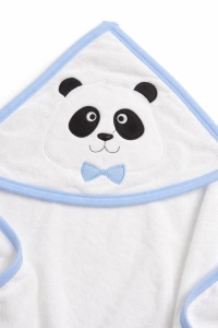 Prosop bebe cu gluga panda albastru, prosop baie nou nascut bumbac moale absorbant - Img 3