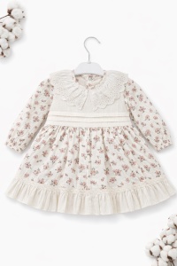 Rochie fetita crem cu flori roz guler dantela eleganta botez evenimente - Img 2