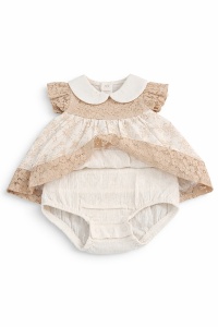 Rochita bebe eleganta cu body integrat din bumbac si dantela model floral - Img 5