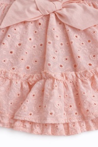 Rochita bebe fetita roz pudra din bumbac cu broderie englezeasca si fundita eleganta - Img 6