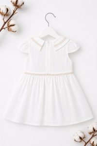 Rochita fetite alba eleganta cu broderie florala si guler decorativ - Img 3