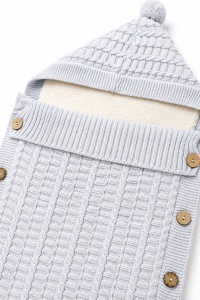 Sac de dormit bebe bleu crosetat imblanit cu gluga pentru carucior scoica si landou - Img 5