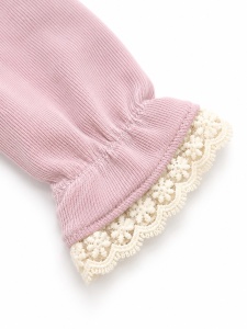 Salopeta bebe fetita 100% bumbac cu bentita, roz pudrat, dantela eleganta - Img 5