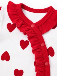 Salopeta bebe fetita alba cu inimioare rosii si volanase decorative si bentita - Img 4
