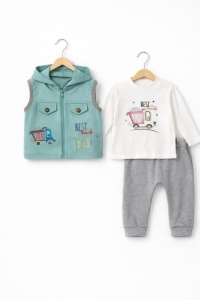 Set baieti 3 piese best truck vesta bluza pantaloni gri - Img 2