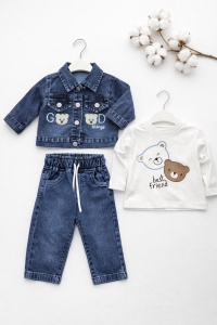 Set baieti 3 piese denim bluza best friend jacheta si pantaloni - Img 2