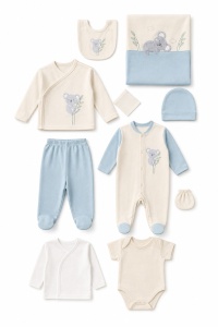 Set bebe 10 piese bumbac bleu crem complet nou nascut - Img 2