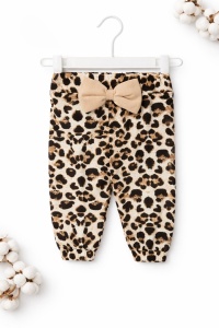 Set bebe 3 piese body pantaloni bentita leopard bej inimioara bumbac fete - Img 3