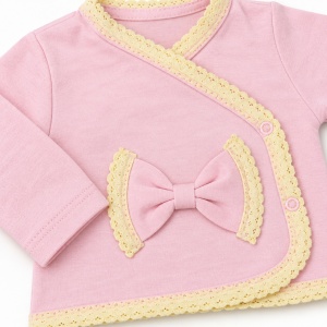 Set bebe fetita 5 piese roz si ivory cu imprimeu, prezentare in decor