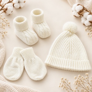 Set bebe 6 piese lana naturala ivory, salopeta, body, paturica, caciula, manusi si botosei - Img 3