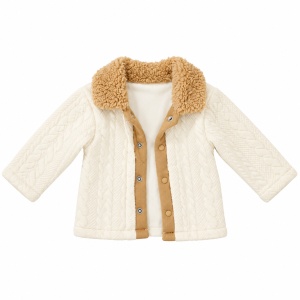 Set bebe baiat 3 piese bumbac, jacheta crem, bluza cu motocicleta si pantaloni - Img 5