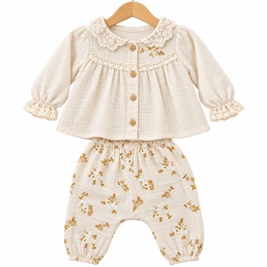 Set bebe din muselina 10 piese, crem cu imprimeu floral delicat - Img 4