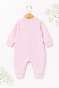 Set bebe fetita 2 piese roz cu salopeta si bluza iepuras din bumbac - Img 5