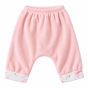 Set bebe fetita 3 piese din bumbac cu body lebada, cardigan catifelat si pantaloni roz - Img 5