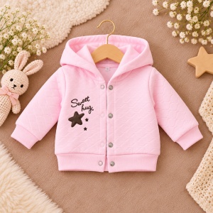Set bebe fetita 3 piese din bumbac roz cu hanorac cu gluga body si pantaloni - Img 3