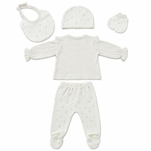 Set bebe fetita 5 piese din bumbac cu volane, dantela si imprimeu floral delicat - Img 6