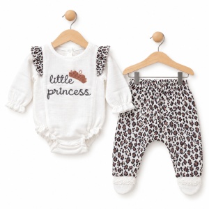 Set bebe fetita din muselina 10 piese, alb cu animal print, Little Princess - Img 3