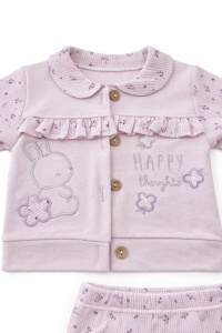 Set bebe fetite lila 3 piese body bluza si pantaloni iepuras - Img 4