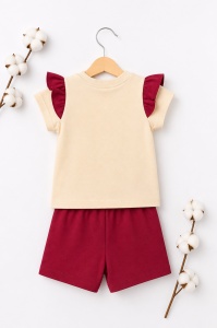 Set haine bebe fete 2 piese bumbac premium – tricou mama si pantaloni rosii - Img 3