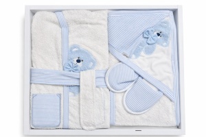 Set halat baie copii 4 piese cu gluga ursulet, prosop baie copii si papuci bebe - Img 4