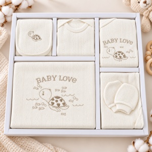 Set nou nascut 10 piese bumbac alb Baby Love, body, pantaloni, paturica si accesorii - Img 2