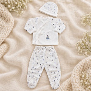 Set nou nascut 10 piese bumbac alb cu barcute, paturica, body, pantaloni si accesorii - Img 2