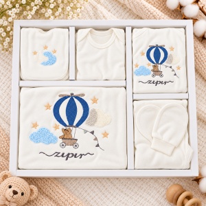 Set nou-nascut 10 piese din bumbac, body, bluza, pantaloni, accesorii si paturica, alb, balon - Img 2