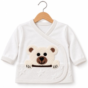 Set nou-nascut 10 piese din bumbac organic cu paturica, body si accesorii, model ursulet, alb crem - Img 4