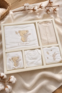 Set nou-nascut 10 piese I Love You, 100% bumbac, hainute bebe pentru maternitate - Img 2