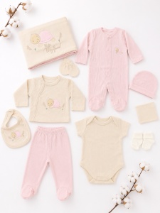 Set nou-nascut 10 piese Testoasa Roz, 100% bumbac, hainute bebe - Img 3