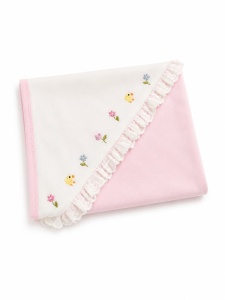 Set nou nascut fetita 10 piese 100% bumbac, roz, flori brodate, paturica inclusa - Img 4
