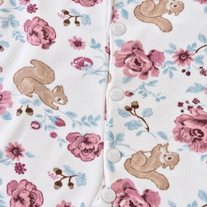 Set nou nascut fetita 10 piese din bumbac, bleu cu imprimeu floral si veverite - Img 6