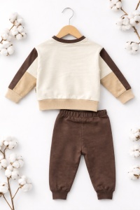 Set trening bebe baieti 2 piese bumbac basket ball maro crem casual sport - Img 3
